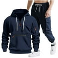 thumbnail image 1 of Moxiu Cargo Casual 2 Piece Mens Suit - Sweatsuits Quarter Zip Tracksuit Jogging Athletic Sweatpants Jogger Navy,S, 1 of 9