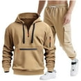 thumbnail image 1 of Moxiu Cargo Mens 2 Piece Sweatsuit Set - Casual Tracksuit Quarter Zip Jogging Athletic Sweatpants Jogger Suit Khaki,M, 1 of 9