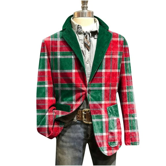Moxiu Christmas Blazer for Men - Vintage Corduroy Ugly 3 Button Funny Xmas Graphic Holiday Party Work Jacket Red,L