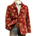 thumbnail image 1 of Moxiu Christmas Suit Men's Ugly Corduroy - Xmas Printed Blazer Tuxedo Lapel Sport Coat Prom Party Jacket Red,M, 1 of 7