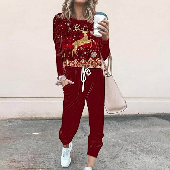 Moxiu Christmas Sweatsuit for Women,Sweatsuits for Women Sets 2 Piece Christmas Outfits Glitter Xmas Tree Print Casual Lounge Sets Holiday Two Piece Sweat Suits Joggers Tracksuit Multicolor,L