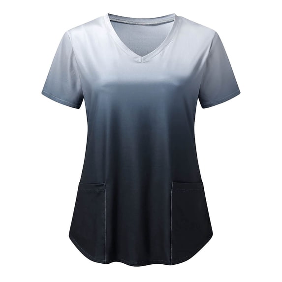 Moxiu Clearance Nurse Work Tops for Women Scrubs Gradient Color Working Uniform Nursing Uniform with Pockets Short Sleeve Printed Blouse,Scrubs for Women 2023