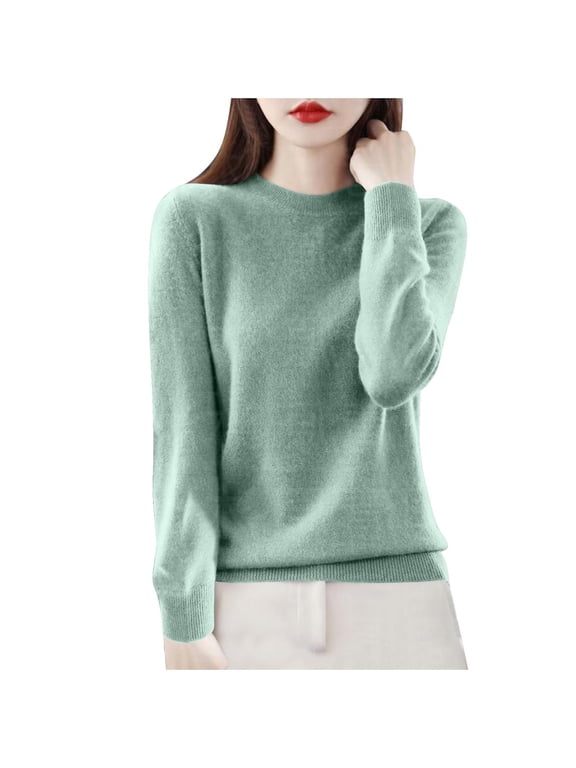 Clearance Sweaters for Women 2024 Long Sleeve Crew Neck Pullover Tops Loose Soft Cozy Sweater Wool Knit Sweater Shirts 2025 Mint Green,XL