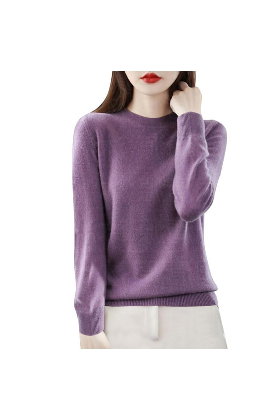 Clearance Sweaters for Women Long Sleeve Crew Neck Soft Warm Cozy Pullover Lightweight Wool Knit Jumpers Sweater 2025 Purple,XXL