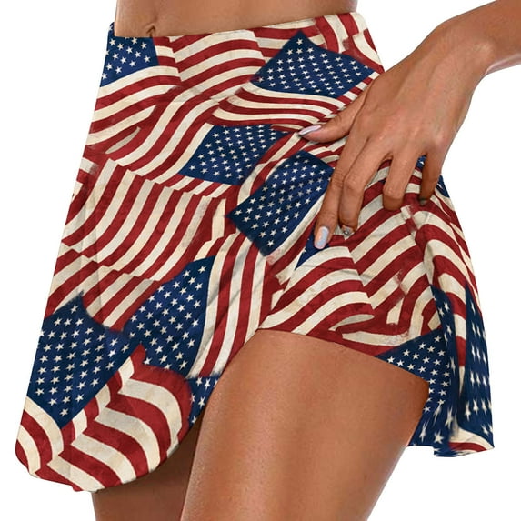 Moxiu Clearance Women's Gym Shorts Summer 2023 Flowy High Waisted Shorts USA Flag Printing Skater Tennis Skirt,Casual Shirts for Teen Girls Sparkly Athletic Beach Short Pants