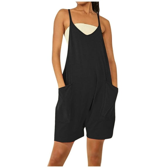Moxiu Clearance Women's Jumpsuits Casual Short Rompers Wide Leg Baggy Bibs Overalls Pants Plus Size Solid Color Adjustable Straps Shorts Pants with Pockets