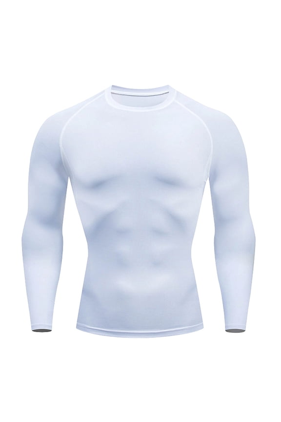 Compression Shirt for Men Long Sleeve Workout T Shirts Athletic Quick Dry Stretch Fit Muscle Tops Base Layer for Bike Gym White,XXXXL