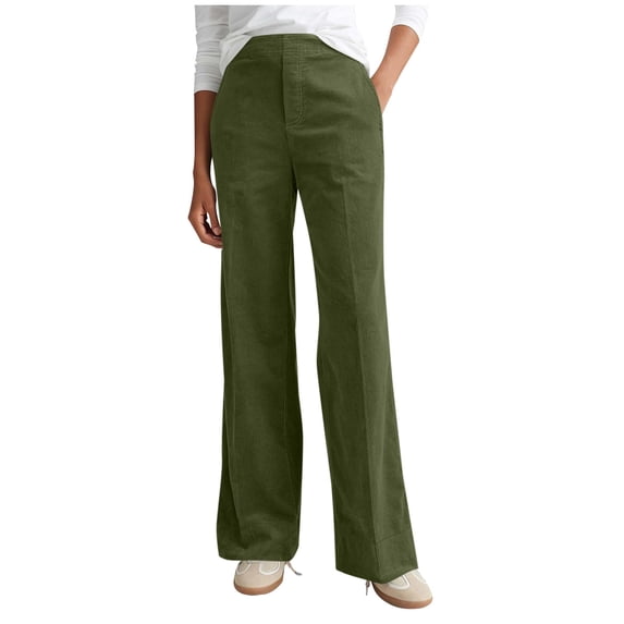 Moxiu Corduroy Pants for Women High Waisted Straight Leg Dressy Casual Work Travel Spring Bottoms Army Green,M