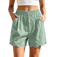thumbnail image 1 of Moxiu Linen Shorts for Women Flowy Elastic Waist Scallop Hem Shorts Beach Summer Lounge Cotton Short Pants with Pockets 2026 Mint Green,XL, 1 of 7