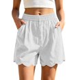 thumbnail image 1 of Moxiu Linen Shorts for Women Flowy Elastic Waist Scallop Hem Shorts Beach Summer Lounge Cotton Short Pants with Pockets 2026 White,XL, 1 of 7