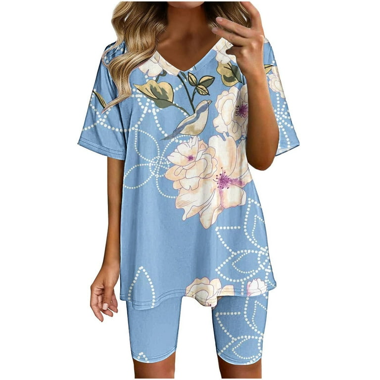 Casual Vacation Tie Dye Print Patchwork V Neck Half Sleeve Two Pieces Casual Vacation Tie Dye Print Patchwork V Neck Half Sleeve Two Pieces