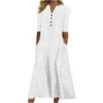 thumbnail image 1 of Moxiu Dresses for Women,Women's Short Sleeve Boho Floral Print Maxi Dress Summer V Neck Casual Loose Dress with Pockets 2025 White,L, 1 of 3