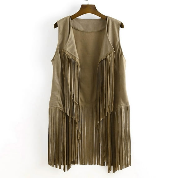 Moxiu Fall Clearance Fringe Vests Cowgirl Outfits for Women 70s Hippie Clothes Vest Jacket Faux Suede Tassels Western Cowgirl Outwear