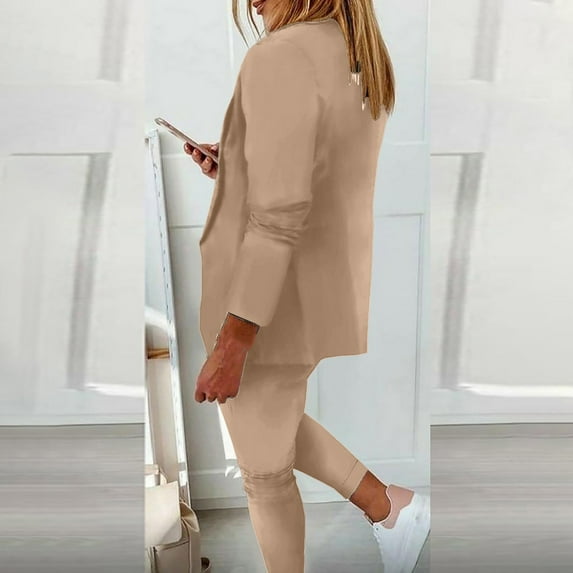 Moxiu Fall Clearance Womens 2 Piece Blazer Sets Elegant Open Front Long Sleeve Business Casual Blazers and Slim Fit Pants Office Suits Set