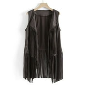 Moxiu Fall Prime Day 2023 Clearance New Tassels Fringe Sleeveless Vest Open-Front Cardigan Faux Suede 70s Hippie Waistcoat Jacket Outwear Tops XS-XXXL