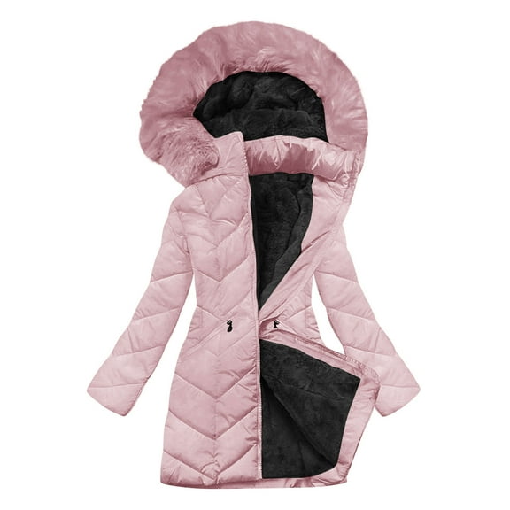 Moxiu Faux Fur Hood Women Winter Plus Size Jackets - Sherpa Fleece Lined Thicken Puffer Coats Parkas Warm Outwear Pink,L