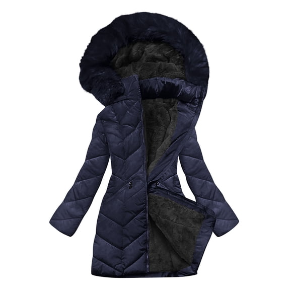 Moxiu Faux Fur Hood Women Winter Plus Size Parkas - Sherpa Fleece Lined Thicken Puffer Coats Jackets Warm Outwear Navy,XL