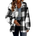 thumbnail image 1 of Moxiu Flannel Jacket Women Button Down Sherpa Fleece Jackets Lapel Plush Plaid Shacket Soft Fluffy Fuzzy Outerwear without Pocket 2025 Black,S, 1 of 7