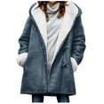 thumbnail image 1 of Moxiu Fleece Lined Coat for Women Plus Horn Button Jacket Fuzzy Sherpa Parka Hooded Warm Long Winter Jackets Outerwear 2024 Navy,XXL, 1 of 7