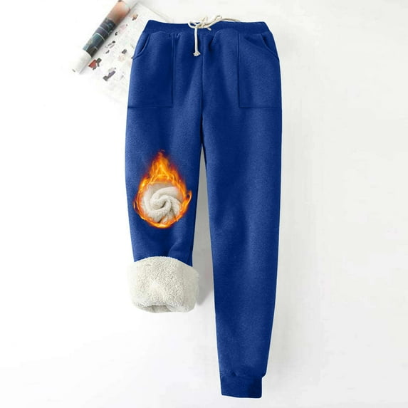 Moxiu Fleece Lined Sweat Pants Women Sweatpants Women Winter Warm Joggers High Waist Athletic Jogger Pants Thicken Outdoor Pants 2024 Blue,L