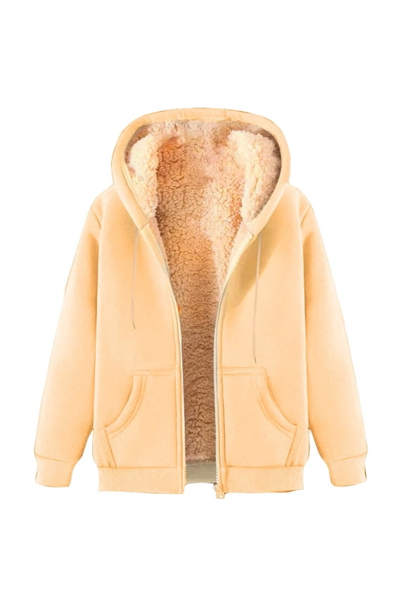 Fleece Zip Up Jacket for Men Warm Sherpa Lined Winter Hooded Jacket Casual Cozy Fuzzy Insulated Coat with Pocket Beige,XXL