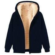 Moxiu Fleece Zip Up Jacket for Men Warm Sherpa Lined Winter Hooded Jacket Casual Cozy Fuzzy Insulated Coat with Pocket Navy,XL