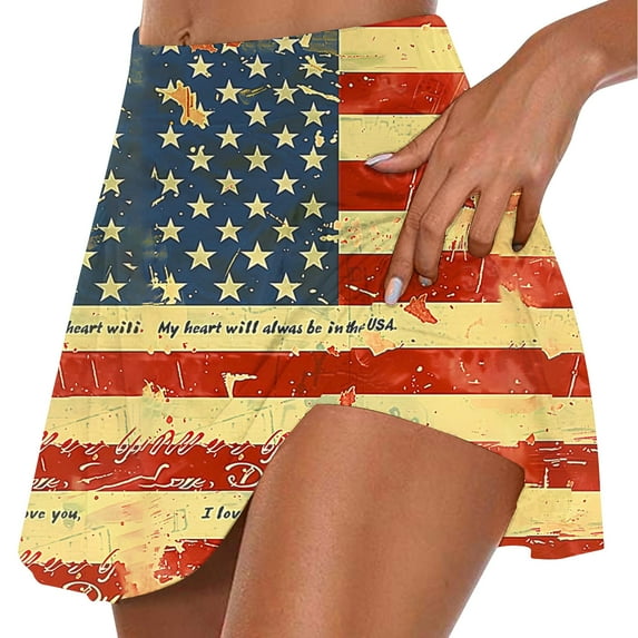 Moxiu Fourth of July Skorts Women Patriotic Skirts American Flag Tennis Skirt Pleated High Waisted Flowy Summer Skorts 2025 Multicolor,XL
