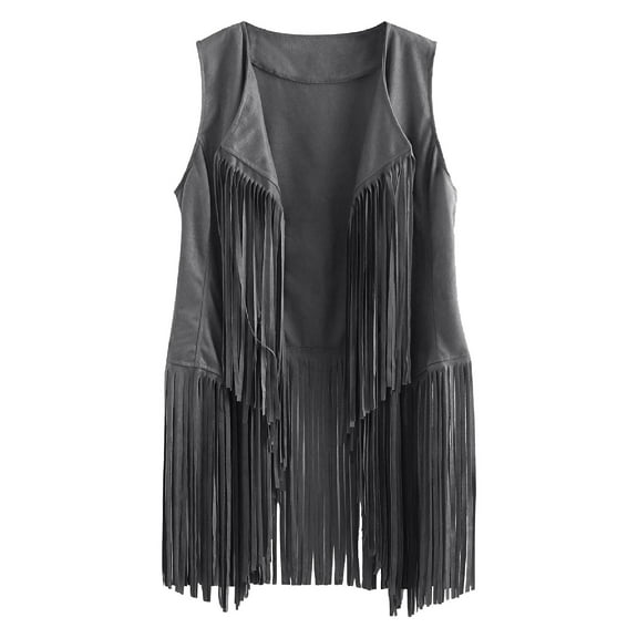 Moxiu Fringe Vest for Women Tassel Vest Women 70s Hippie Faux Suede Rivets Sleeveless Fringe Jacket Tassels Fringed Vest Cardigan 2025 Dark Gray,XXL