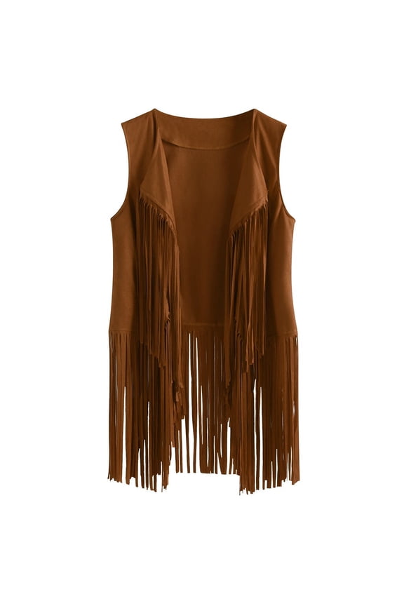 Fringe Vest for Women Tassel Vest Women 70s Hippie Faux Suede Rivets Sleeveless Fringe Jacket Tassels Fringed Vest Cardigan 2025 Khaki,XL