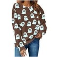 thumbnail image 1 of Moxiu Funny Halloween Sweatshirts for Women Spooky Season Funny Long Sleeve Graphic Crewneck Pullover Tops Cute Ghost Sweater Brown,S, 1 of 4