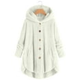 thumbnail image 1 of Moxiu Fuzzy Fleece Jacket Women Winter Long Sleeve Sherpa Hoodie Coat Warm Jackets Plus Size Button Plush Cardigan 2024 White,XXXXL, 1 of 7