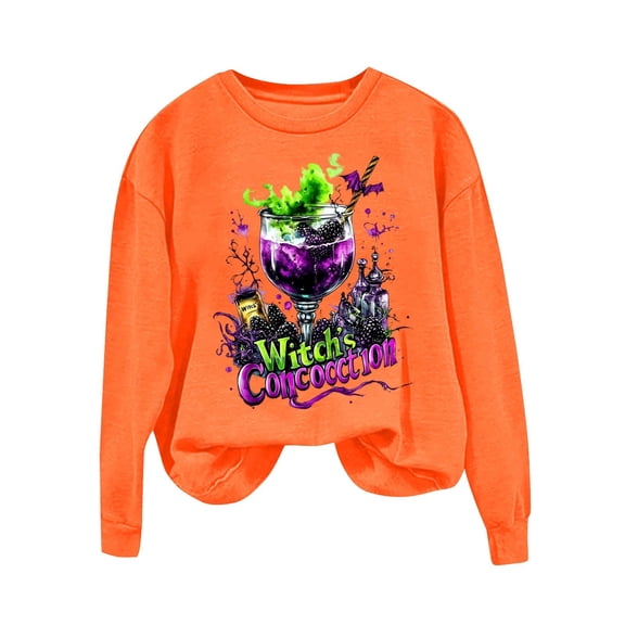 Moxiu Ghost Halloween Shirts for Women Spooky Printed Cute Crewneck Pullover Shirt 2025 Fall Tunic Top for Teen Gril Orange,S