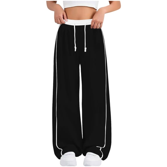 Moxiu Girls Baggy Sweatpants Wide Leg Oversized Elastic Waist Loose Sweat Pants 2026 Kids Dance Drawstring Preppy Y2K Trousers Black,14-15Years