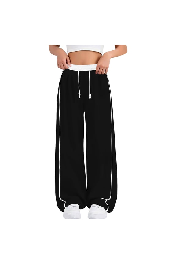 Girls Baggy Sweatpants Wide Leg Oversized Elastic Waist Loose Sweat Pants 2026 Kids Dance Drawstring Preppy Y2K Trousers Black,8-9Years