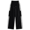 thumbnail image 1 of Moxiu Girls Cargo Sweatpants Kids Wide Leg Side Stripe Baggy Track Pants Drawstring Casual Workout Pants with Pockets Black,7-8 Years, 1 of 7