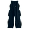 thumbnail image 1 of Moxiu Girls Cargo Sweatpants Wide Leg Side Stripe Baggy Track Pants Kids Drawstring Athletic Pants with Multi Pockets Navy,9-10 Years, 1 of 7
