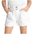 thumbnail image 1 of Moxiu Girls Ruffle Denim Shorts Summer Button Elastic High Waist Jean Shorts Casual Distressed Washed Short Pants White,4-5 Years, 1 of 6