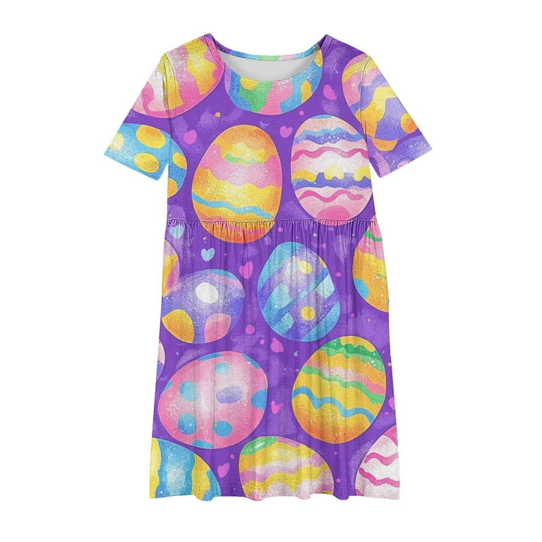 Moxiu Girls Summer Dress Tween Easter Print Cute Bunny Rabbit Eggs Smocked  Swing Flowy Ruffle Midi Dresses 4-14 Years 2025 Purple,9 Years - Walmart.com