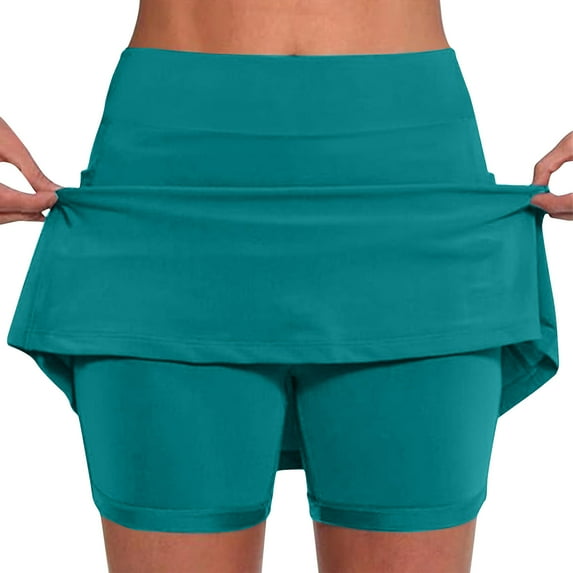 Moxiu Golf Skorts for Women Solid Color Double Layer Skort with Pockets Tummy Control Skirt Shorts Plus Size 2025 Mint Green,S