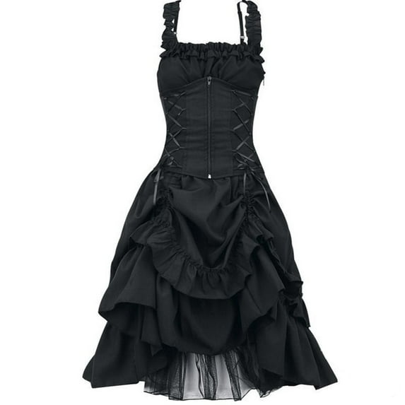 Moxiu Gothic Dresses for Women Vintage Goth Lace Dress Sleeveless Party Dress Halloween Dark Drawstring Waist Plus Size Dress 2025 Black,XXXXXL