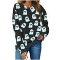 thumbnail image 1 of Moxiu Halloween Crop Sweatshirt for Women Spooky Season Funny Long Sleeve Graphic Crewneck Pullover Tops Cute Ghost Sweater Black,L, 1 of 4