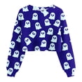 thumbnail image 1 of Moxiu Halloween Ghost Sweaters for Women Crop Sweatshirt 2025 Fall Halloween Lantern Long Sleeve Pullover Spooky Season Sweatshirt Dark Blue,M, 1 of 3