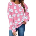 thumbnail image 1 of Moxiu Halloween Hooded Sweatshirts for Women Spooky Season Funny Long Sleeve Graphic Crewneck Pullover Tops Cute Ghost Sweater Pink,S, 1 of 4