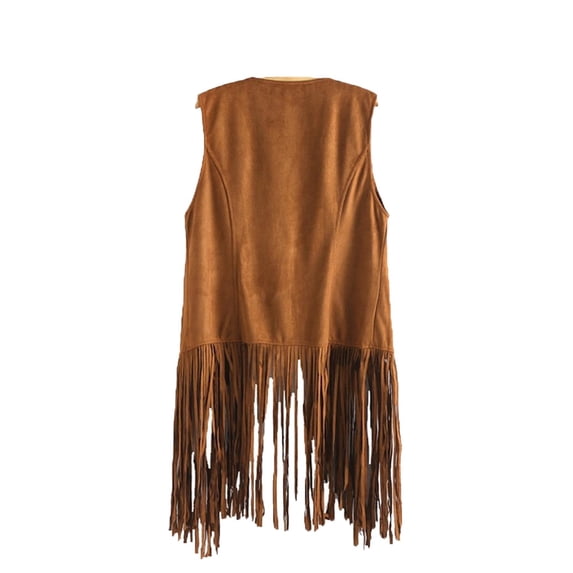 Moxiu Hippie Vest for Women Tassel Vest Women 70s Hippie Faux Suede Rivets Sleeveless Fringe Jacket Tassels Fringed Vest Cardigan 2025 Khaki ,L