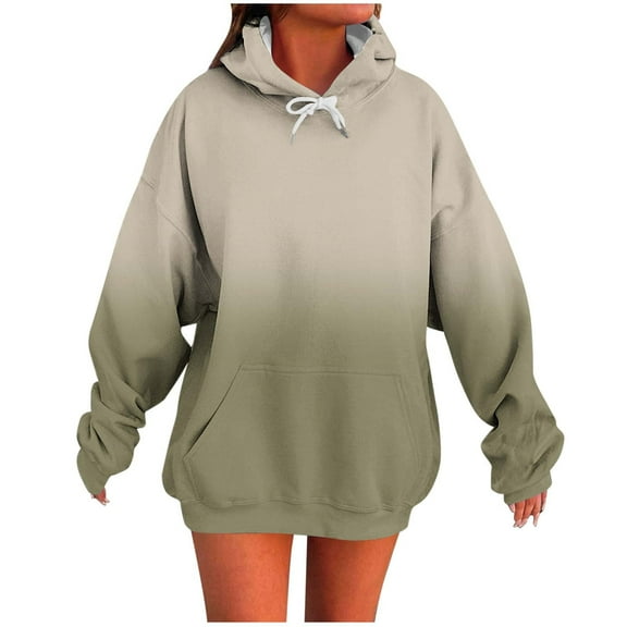 Moxiu Hoodie Women Oversize Pullover Gradient Color Hoodie Fall Winter Fleece Hooded Sweatshirts Tops with Pocket 2025 Khaki,L