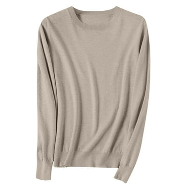 Moxiu Ladies Sweaters for Women Wool Sweater Knit Crew Neck Long Sleeve Soft Pullover Sweater Tops Plain Solid Basic Layel Shirts 2025 Khaki,M