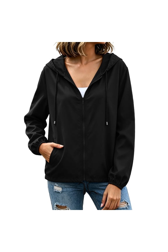 Women's Packable Rain Jacket with Hood Lightweight Windbreaker Waterproof Raincoat Cycling Running Hiking Gear Black,L