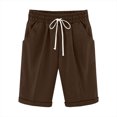 thumbnail image 1 of Moxiu Linen Bermuda Shorts for Women 5 Inch Inseam Summer High Waisted Dressy Casual Pleated Wide Leg Summer Shorts with Pockets 2025 Brown,L, 1 of 3
