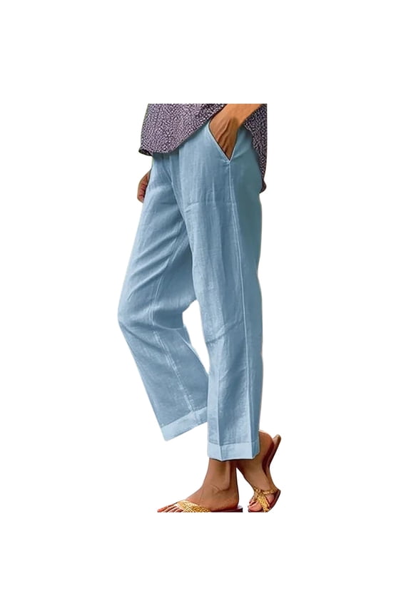 Linen Drawstring Pants Womens Summer Cotton Linen Pants High Waist Wide Leg Loose Palazzo Pants Casual Beach Pants Loose Fit with Pockets 2025 White,M