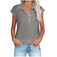 thumbnail image 1 of Moxiu Linen Shirts for Women Button down Short Cap Sleeve Blouse Loose Comfy Fitted V Neck Collared Causal Basic Shirts for Work 2025 Gray,S, 1 of 6
